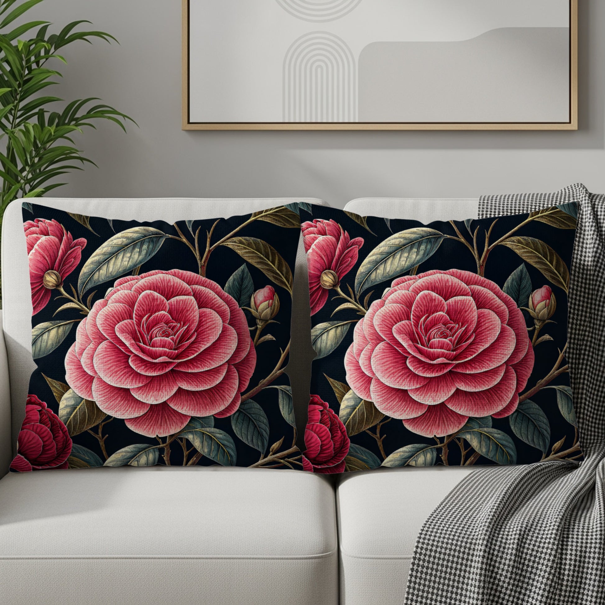 Elegant Red Floral Pattern Cushion Cover Set