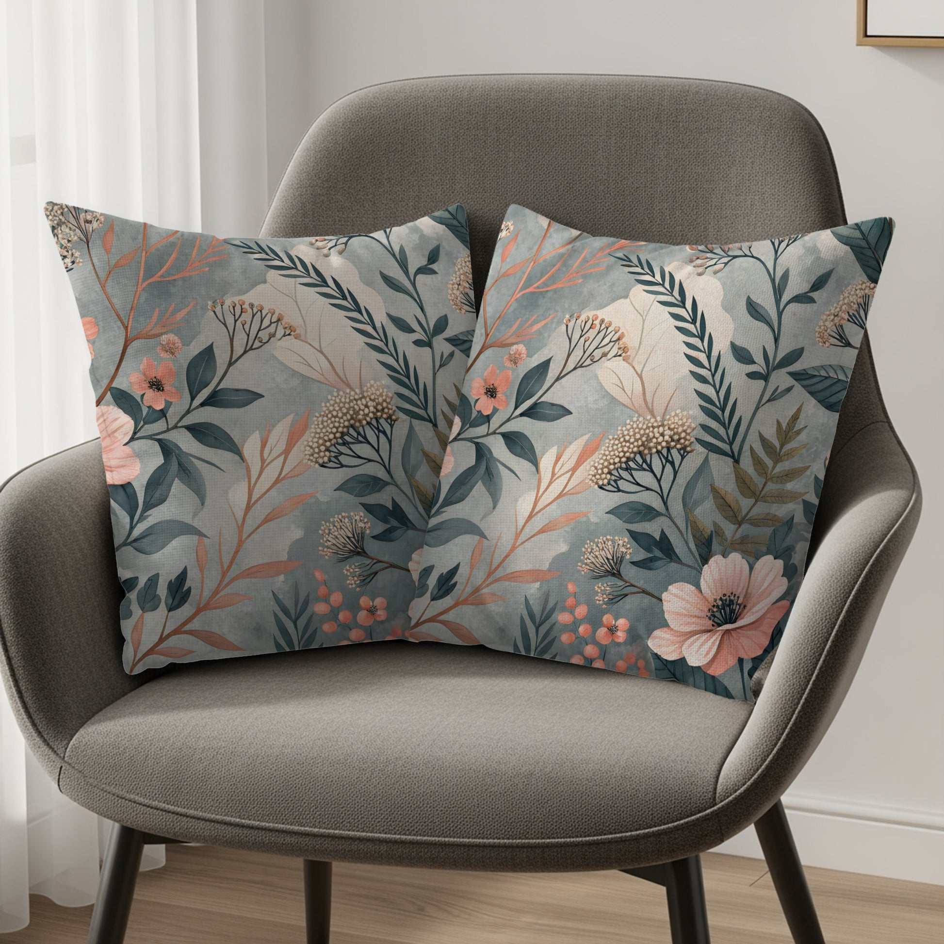 Floral Harmony Pattern Elegant Flowers And Leaves Throw Pillows - Walk Greener