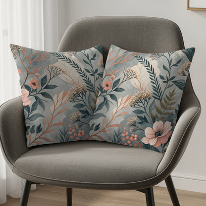 Floral Harmony Pattern Elegant Flowers And Leaves Throw Pillows - Walk Greener