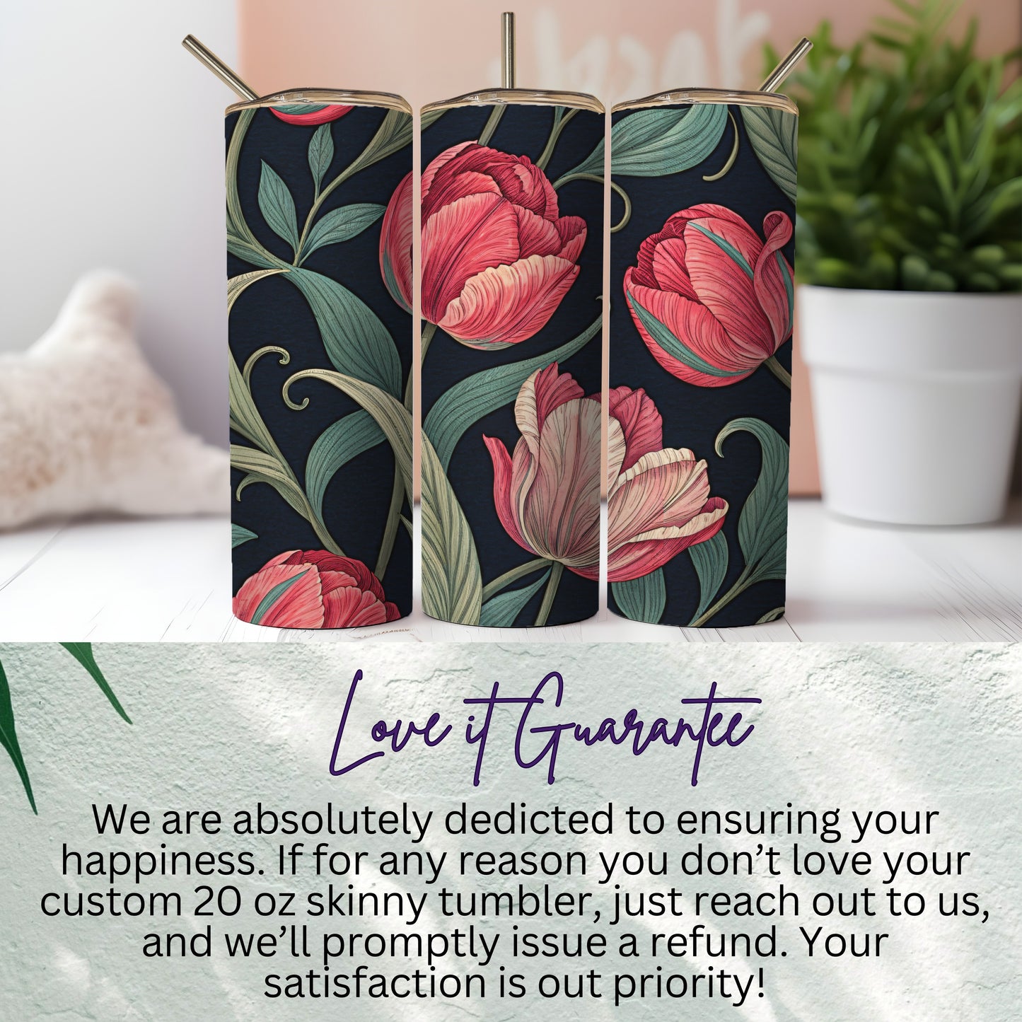 Custom 20 oz Skinny Tumbler with Floral Design Gift