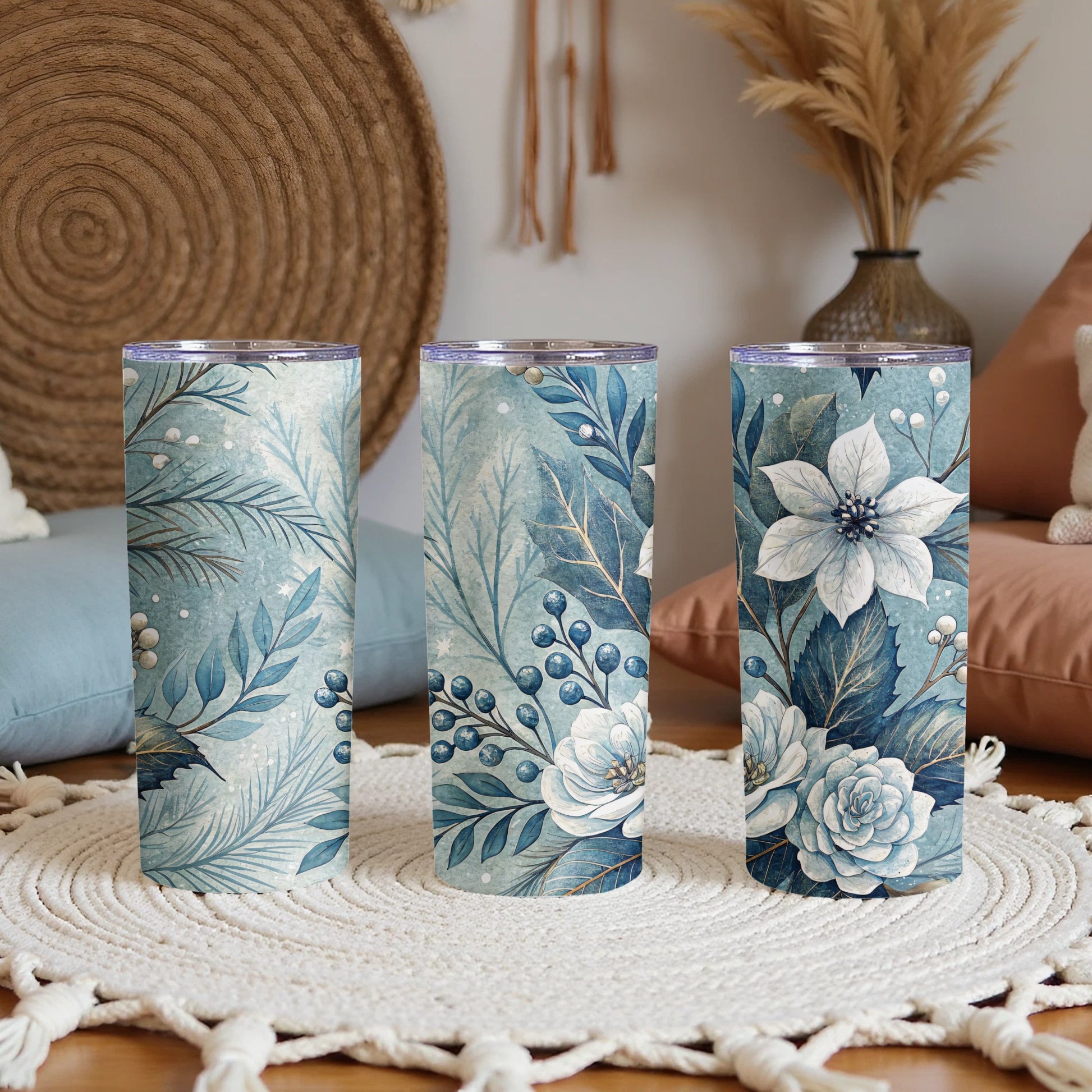 Elegant Floral Leaf Design Insulated Tumbler Cup