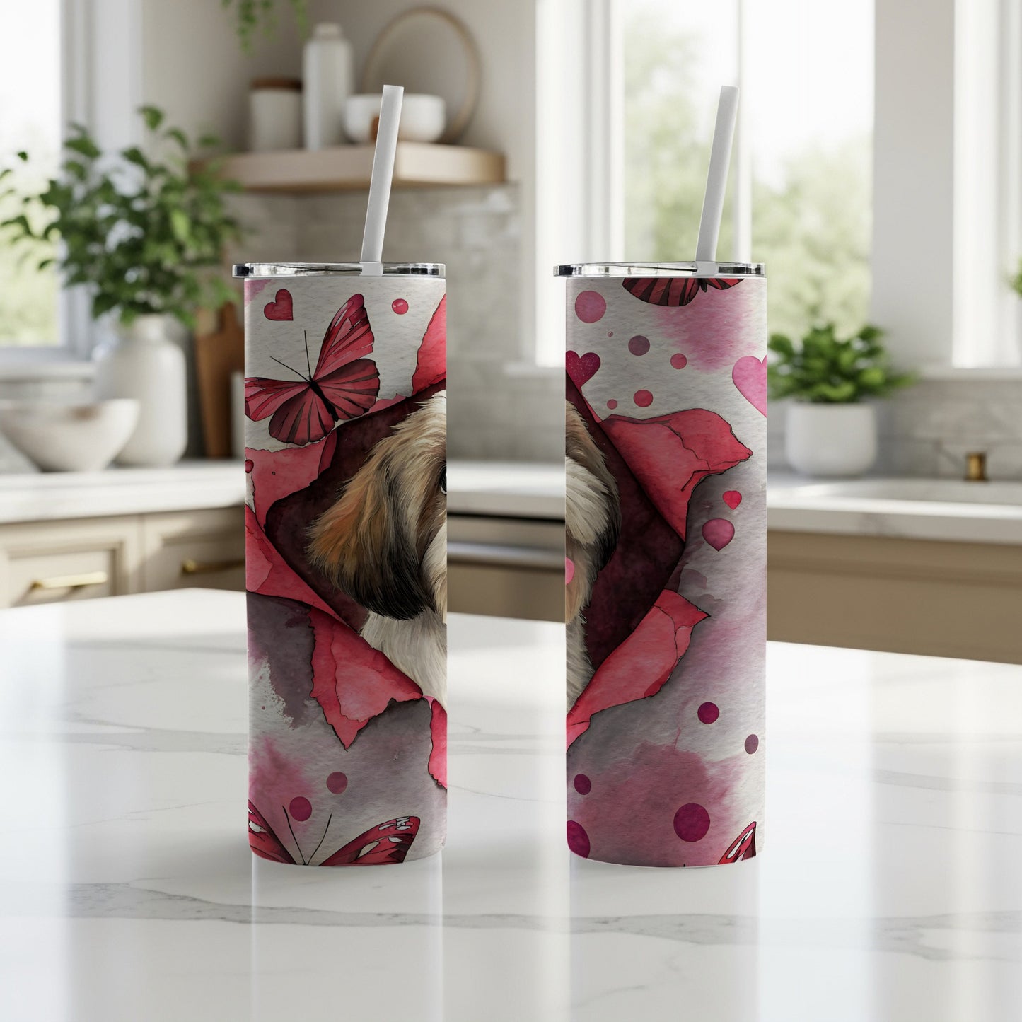 Cute Dog and Butterflies Design Tumbler Product