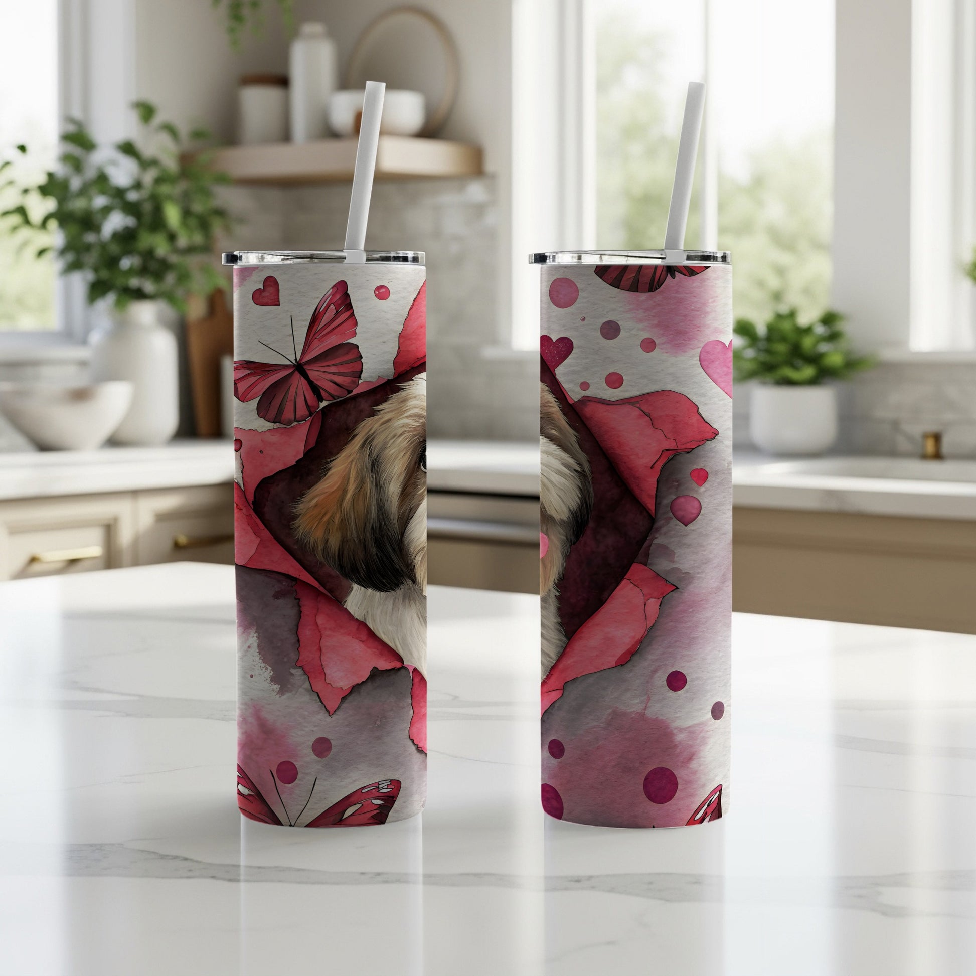 Cute Dog and Butterflies Design Tumbler Product