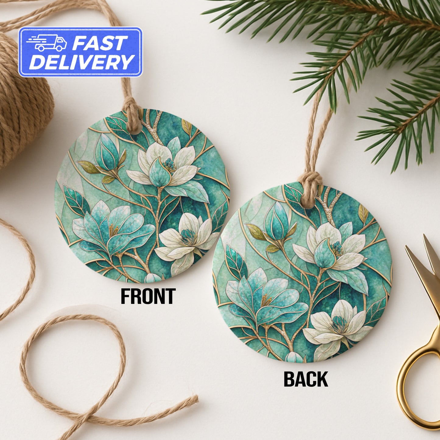 Floral Design Double-Sided Ornament with Fast Delivery