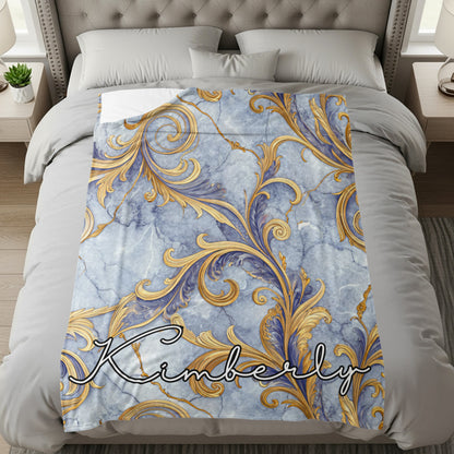 Elegant Blue Marble Golden Accents Custom Name Personalized - Walk Greener