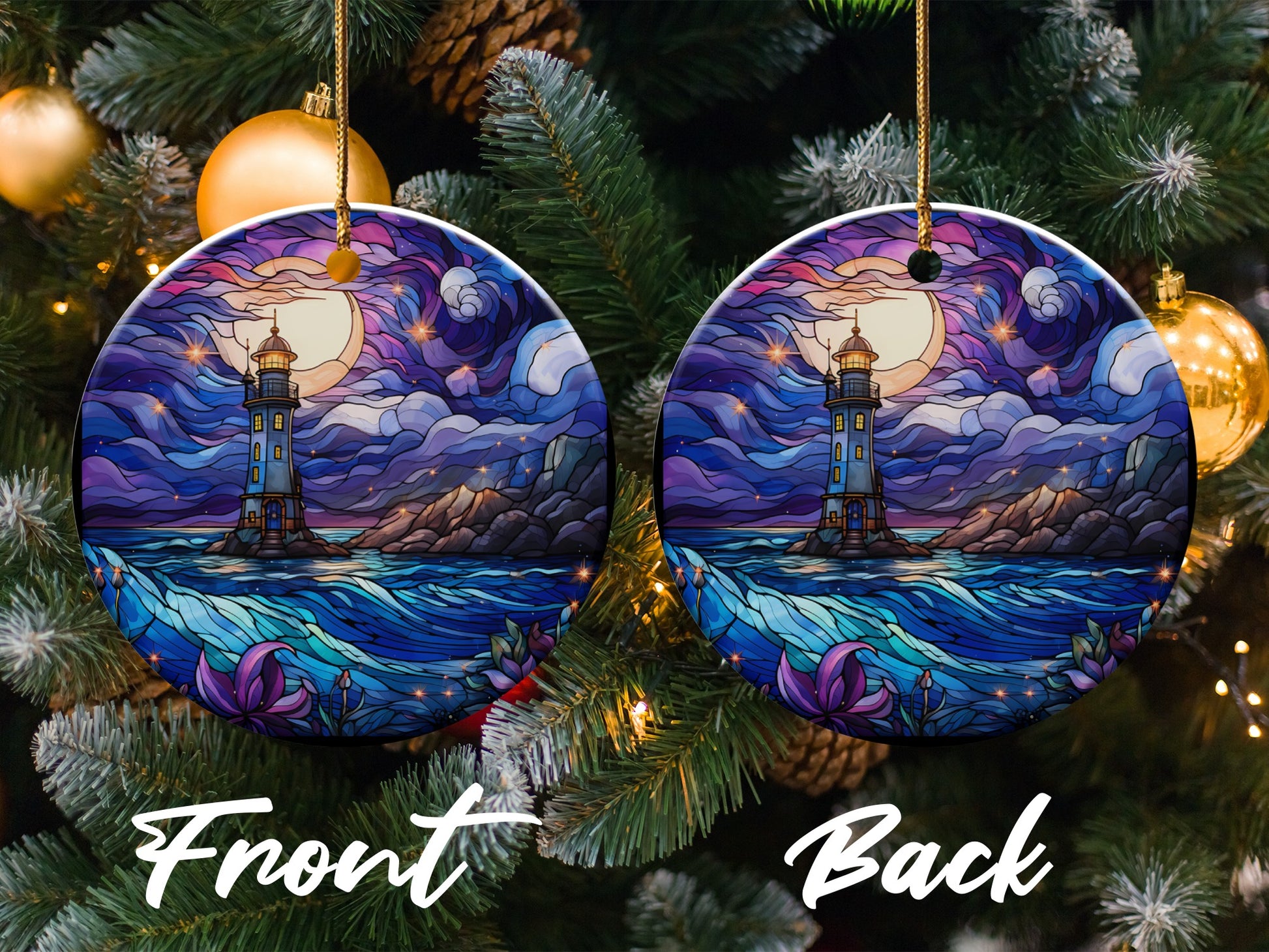 Vibrant double sided lighthouse christmas product