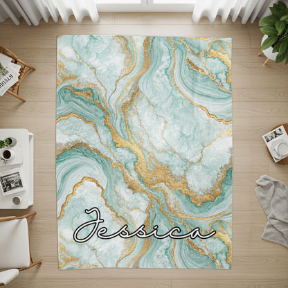 Personalized Blue and Gold Marble Art Area Rug