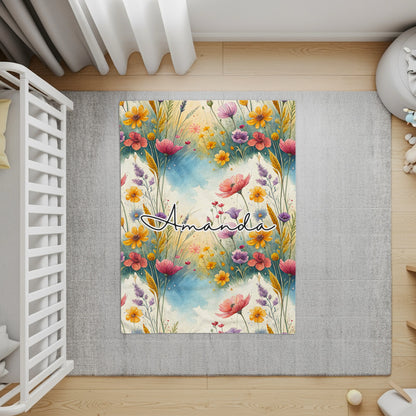 Personalized Colorful Floral Design Rug for Amanda