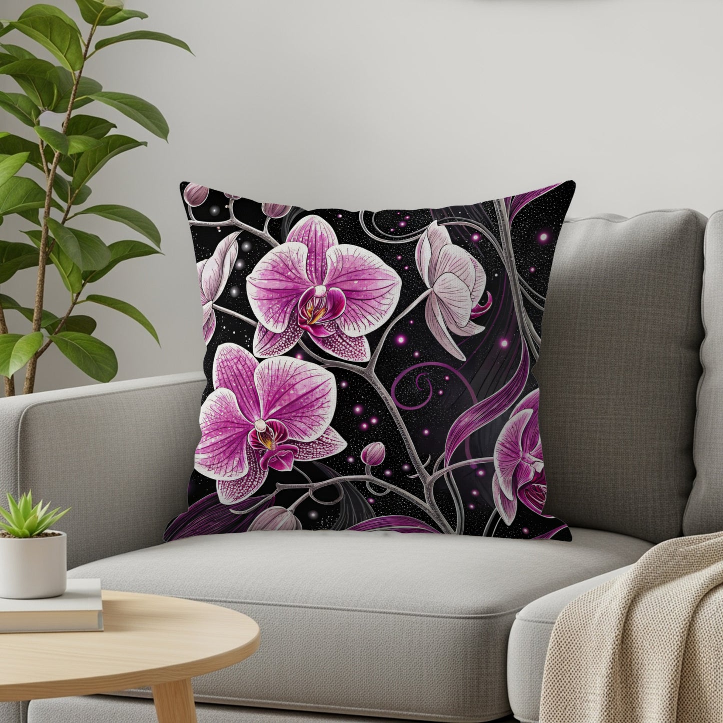 Elegant Pink Orchid Design Throw Pillow for Home Decor