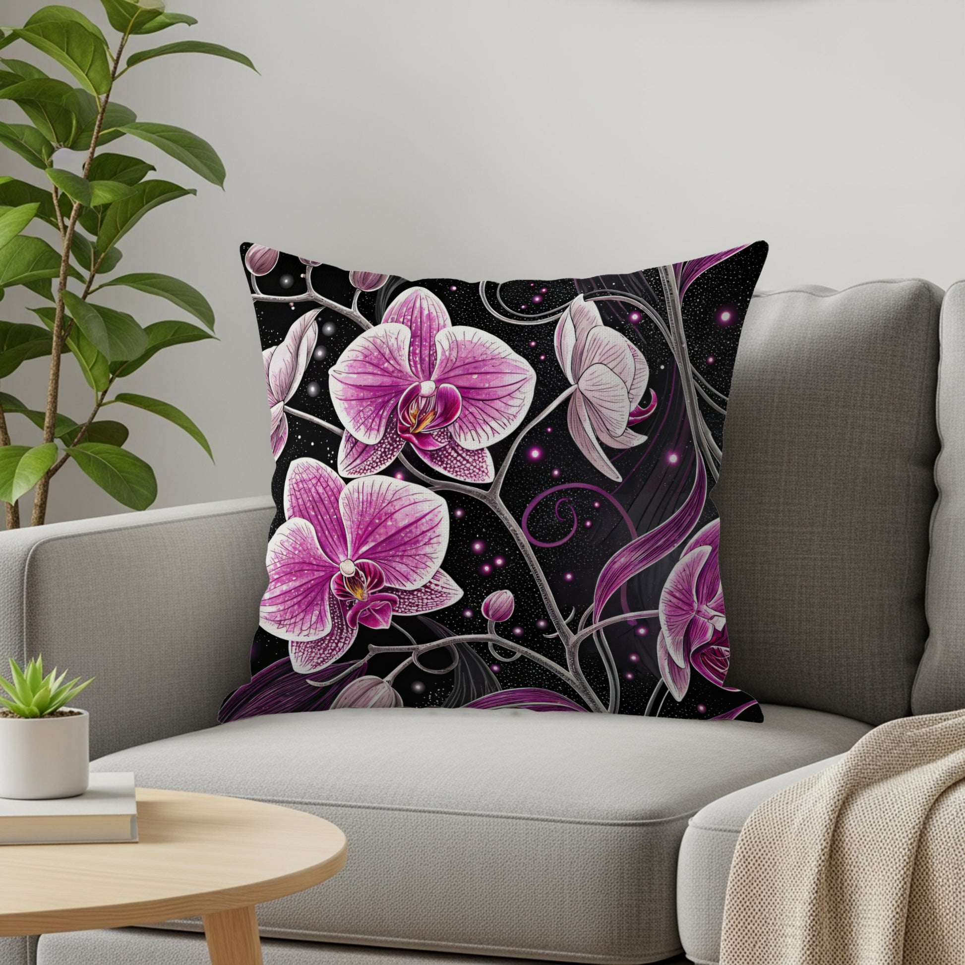 Elegant Pink Orchid Design Throw Pillow for Home Decor