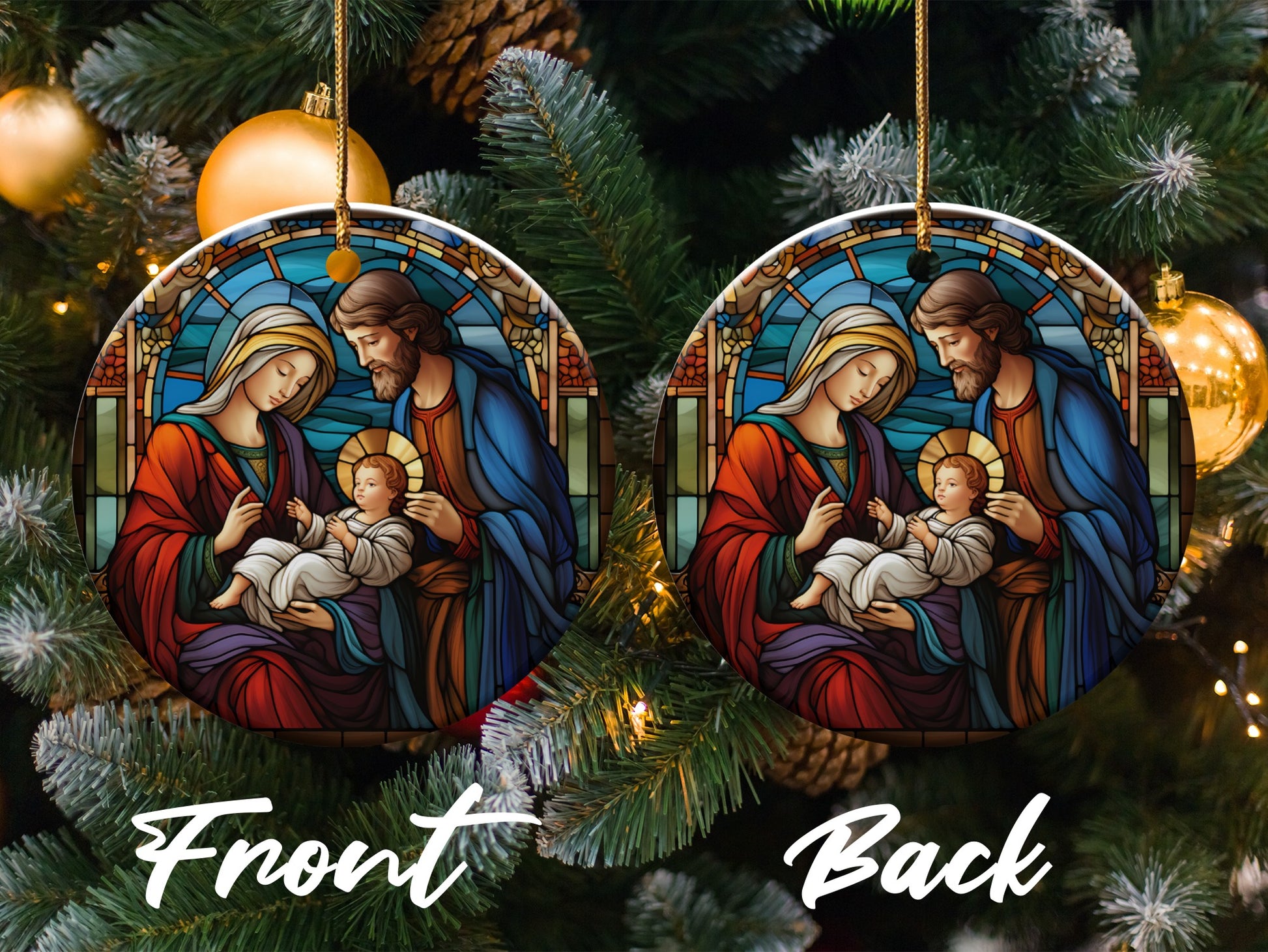 Nativity Scene Ornament with Stained Glass Design product