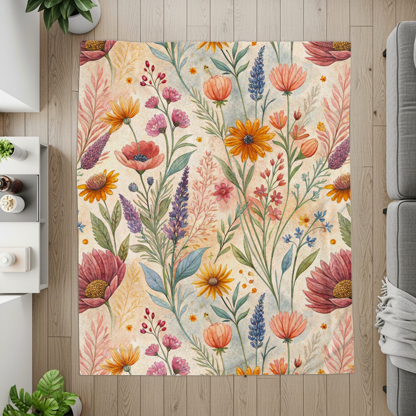 Floral Watercolor Painting Design Velveteen Plush Blankets - Walk Greener