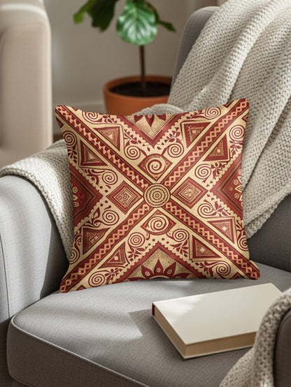 Bohemian Red and Beige Decorative Throw Pillow