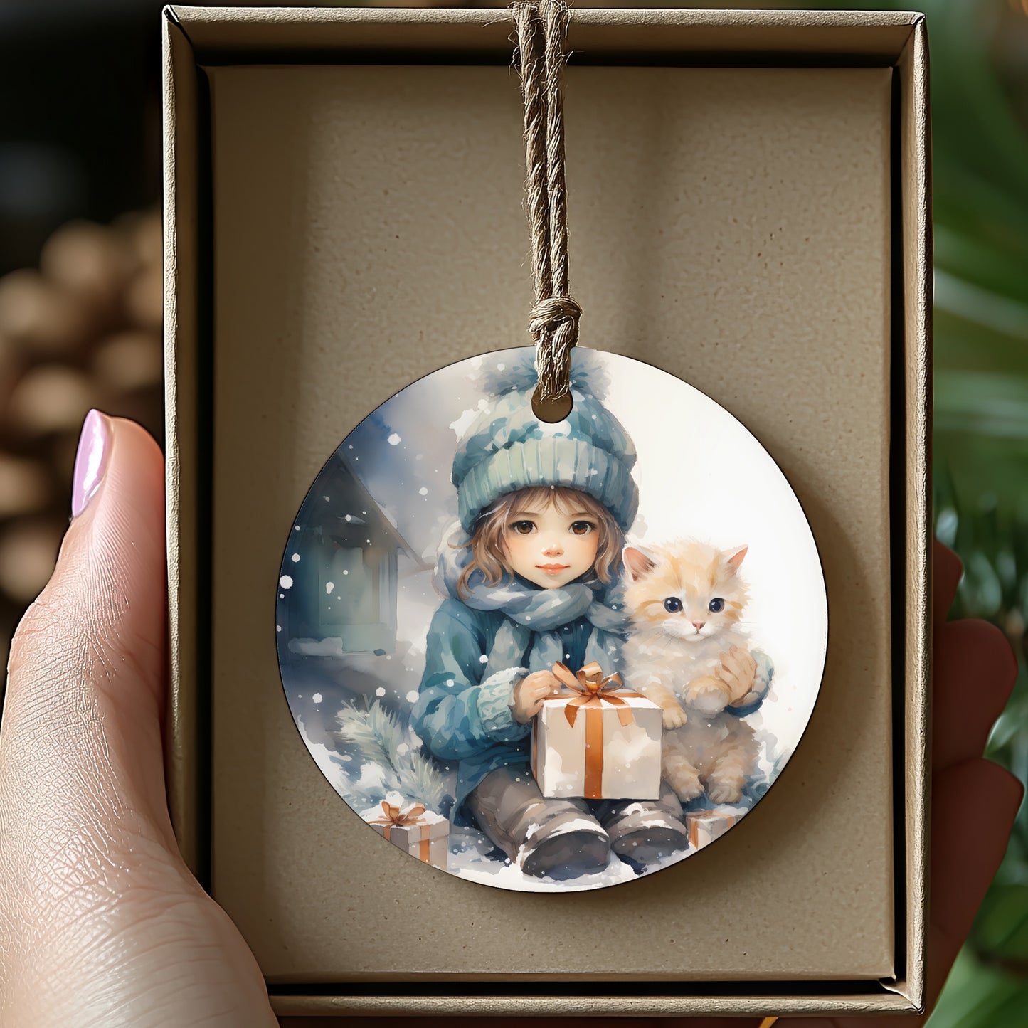 Charming Girl with Kitten Holiday Ornament product