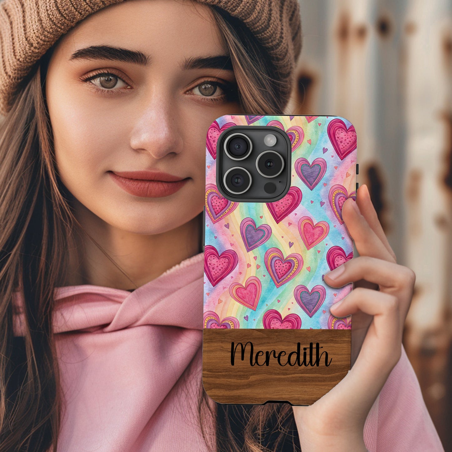 Rainbow Hearts with Custom Name Art Custom Phone Case - Walk Greener