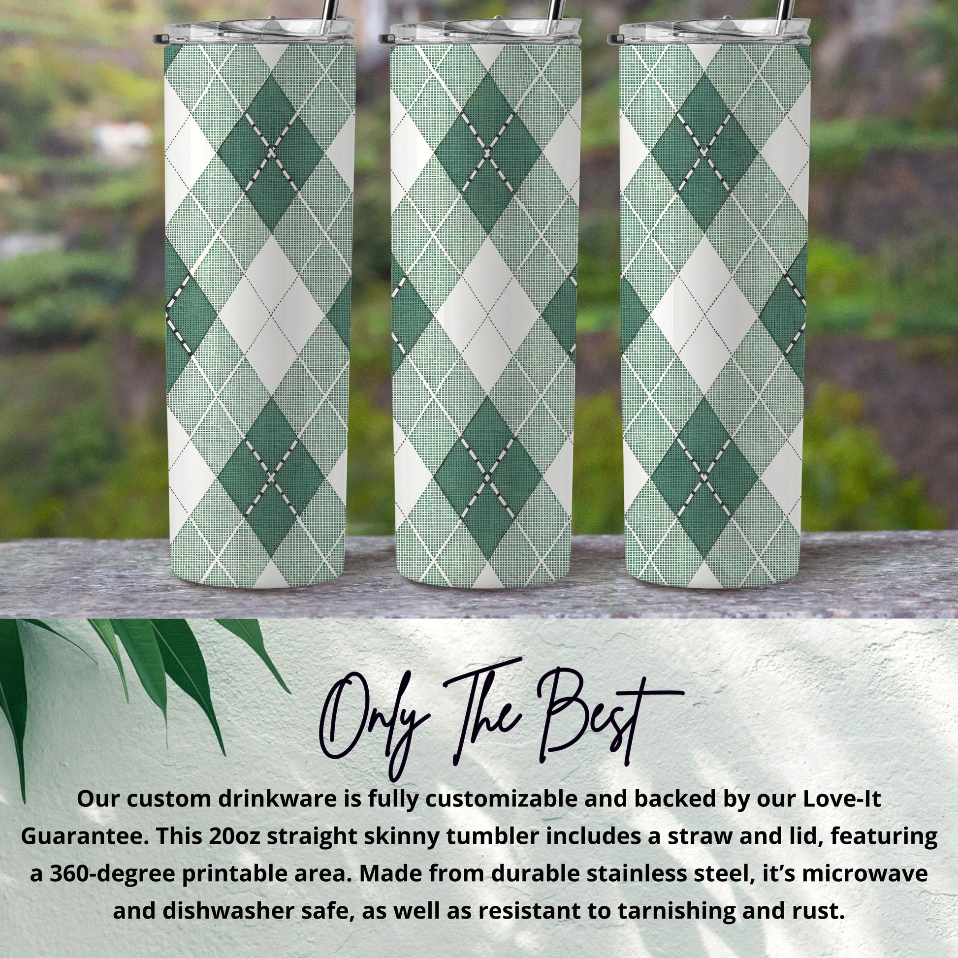 Green Argyle Patterned Custom Skinny Tumbler 20oz