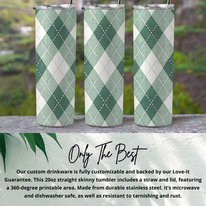 Green Argyle Patterned Custom Skinny Tumbler 20oz