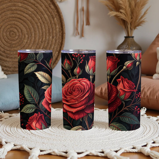 Elegant Red Rose Floral Print Tumbler product