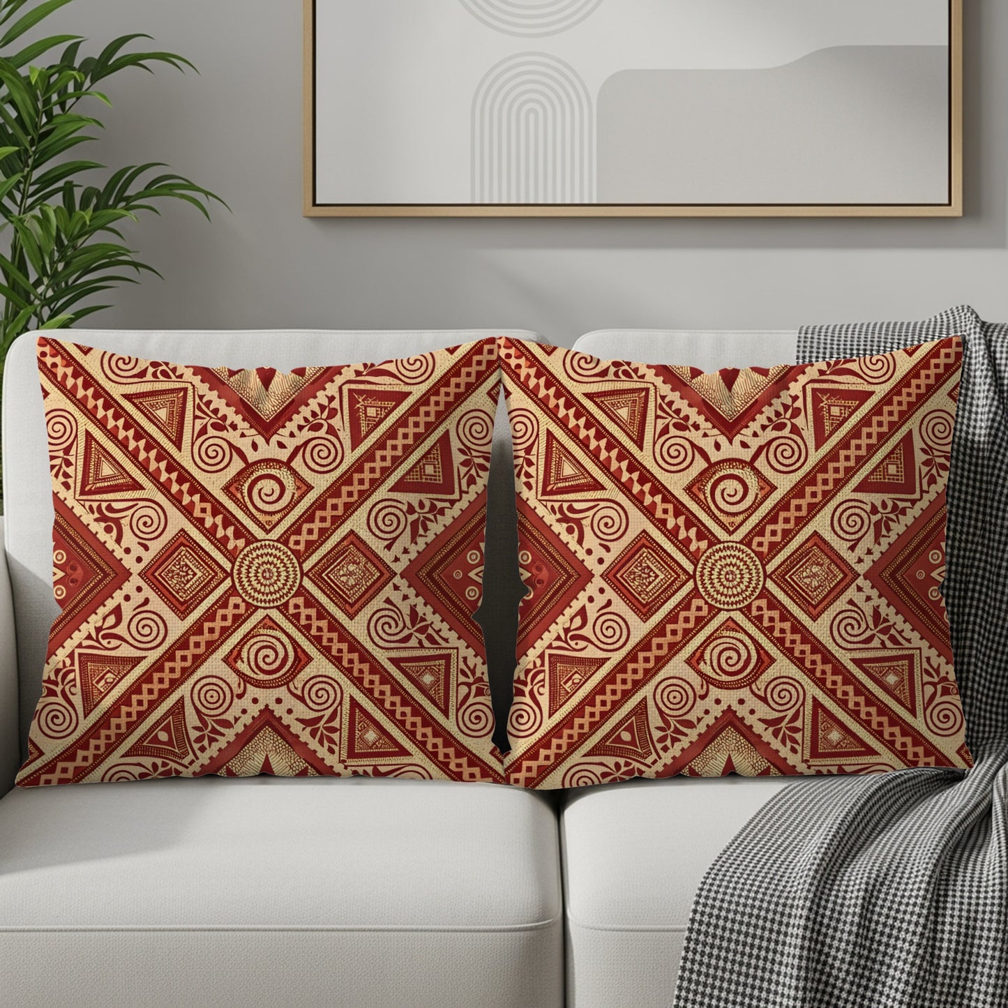 Bohemian Red and Beige Geometric Pattern Pillow Product