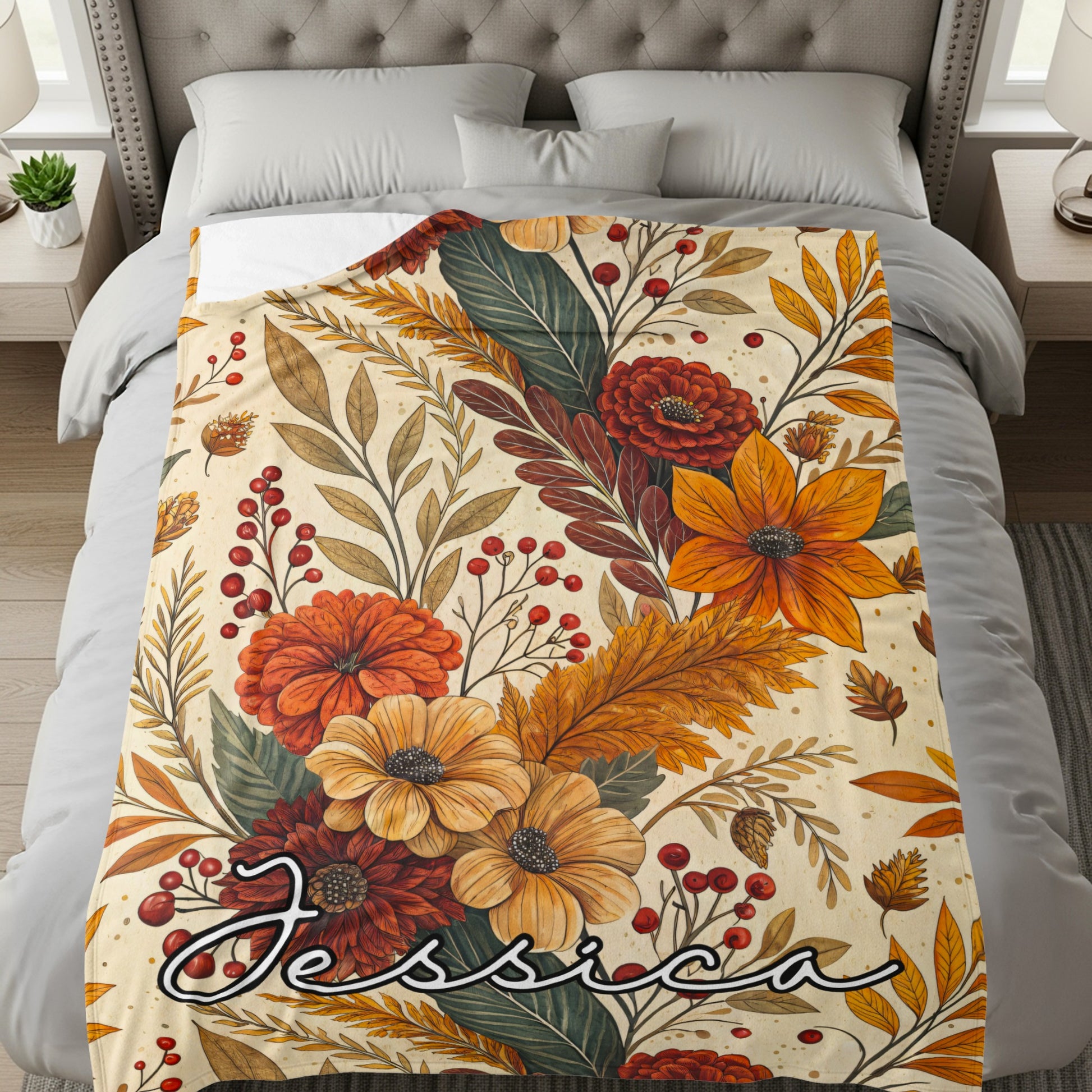 Floral Botanical Design Personalized Blanket