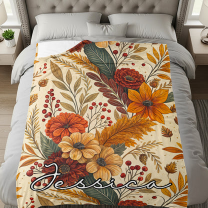 Floral Botanical Design Personalized Blanket