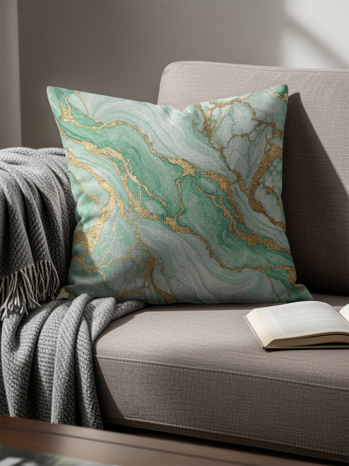 Green and Gold Marble Design Decorative Pillow Cover