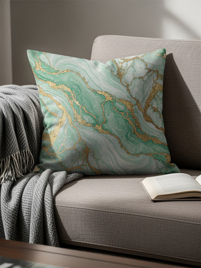 Green and Gold Marble Design Decorative Pillow Cover