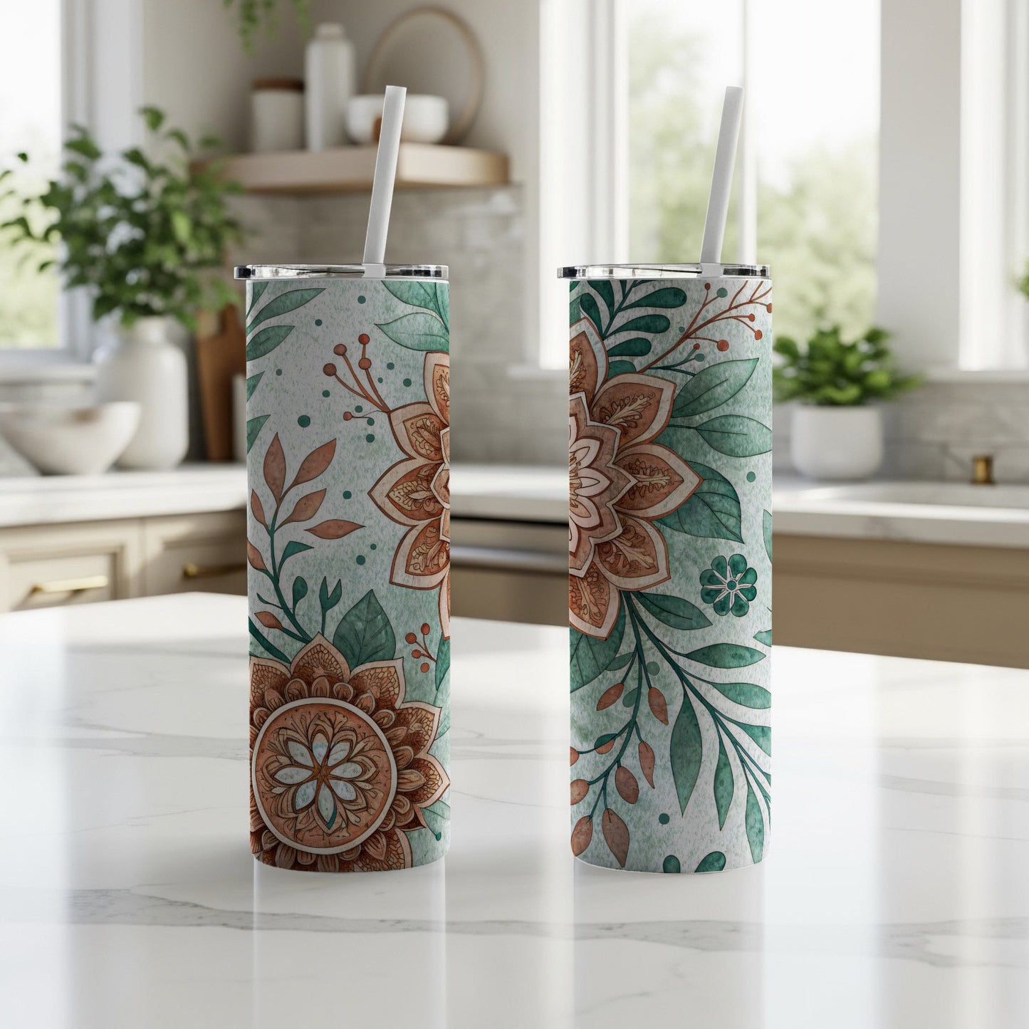 Floral Pattern Aesthetic on a 20 oz Skinny Tumbler - Walk Greener