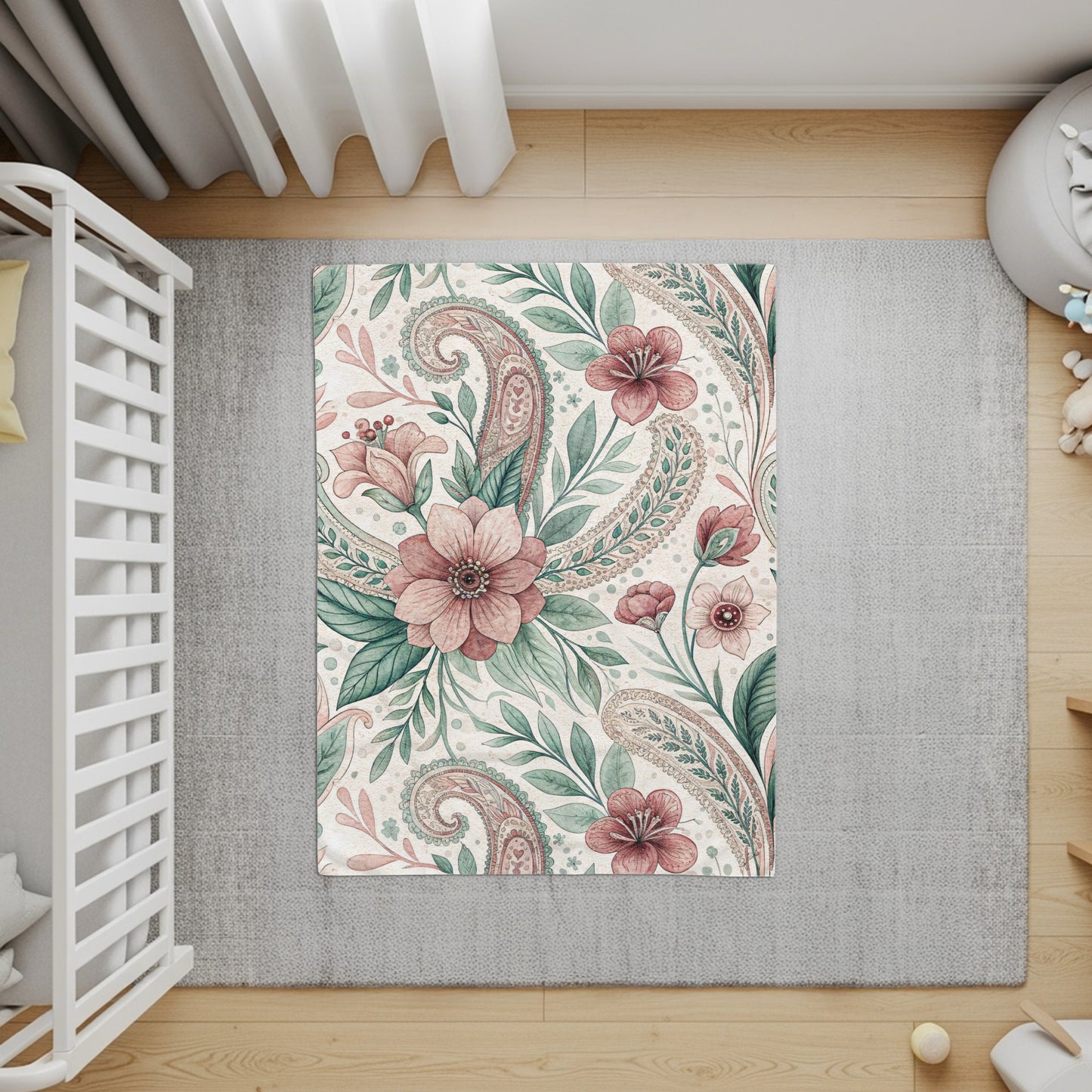 Floral Paisley Art Nouveau Design Pattern Pink and Green - Walk Greener