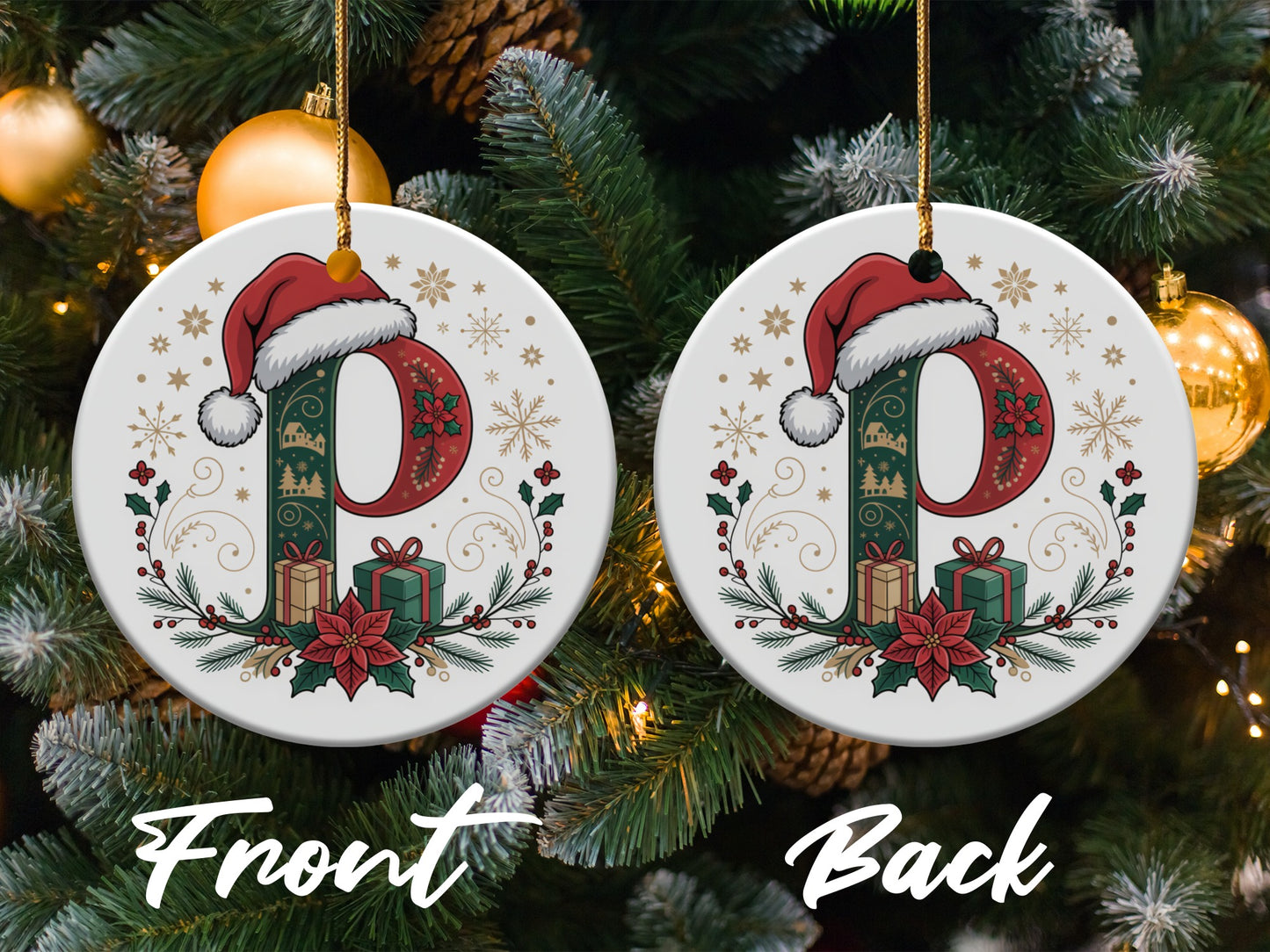 Christmas Santa Hat Initial P Ornament product type