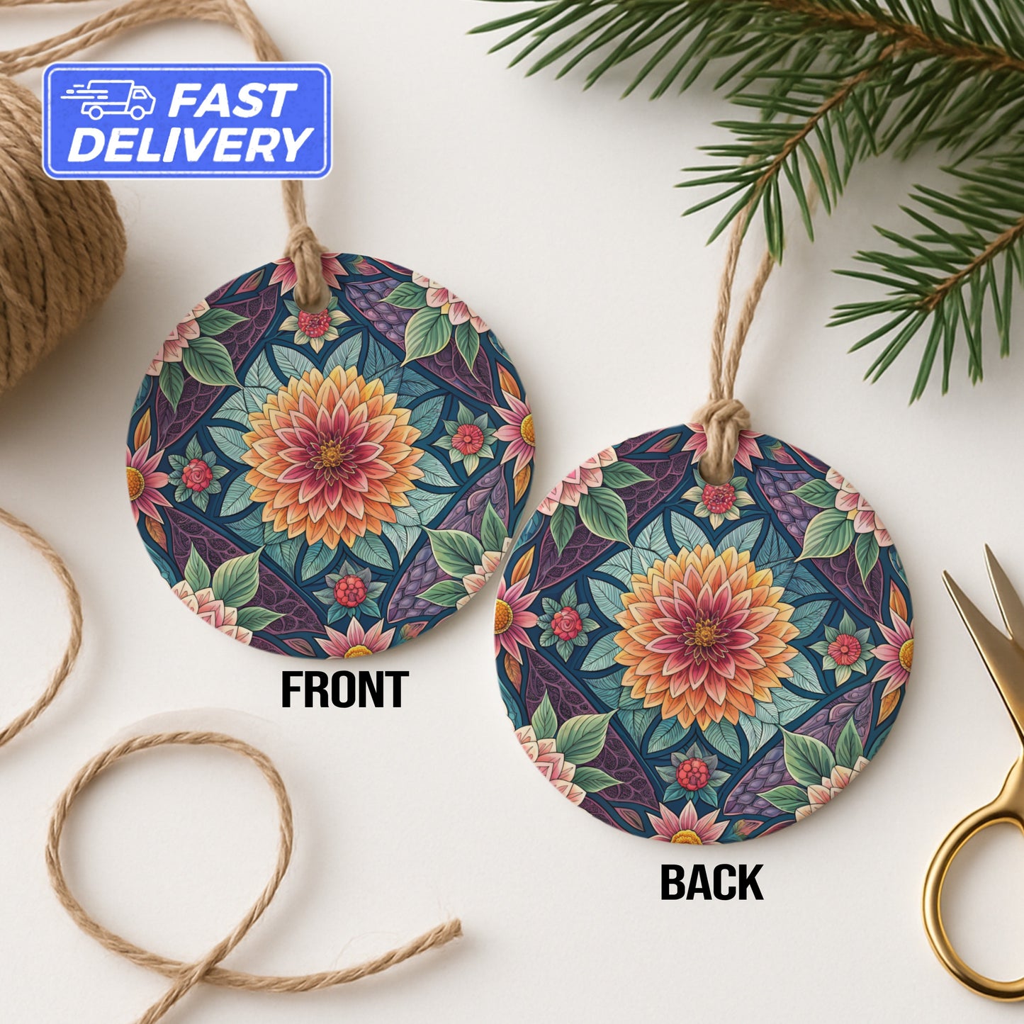 Fast Delivery Floral Round Hanging Ornament