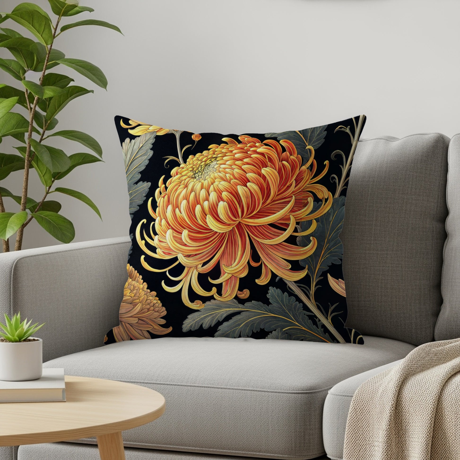 Decorative Pillow with Intricate Yellow Flower Design