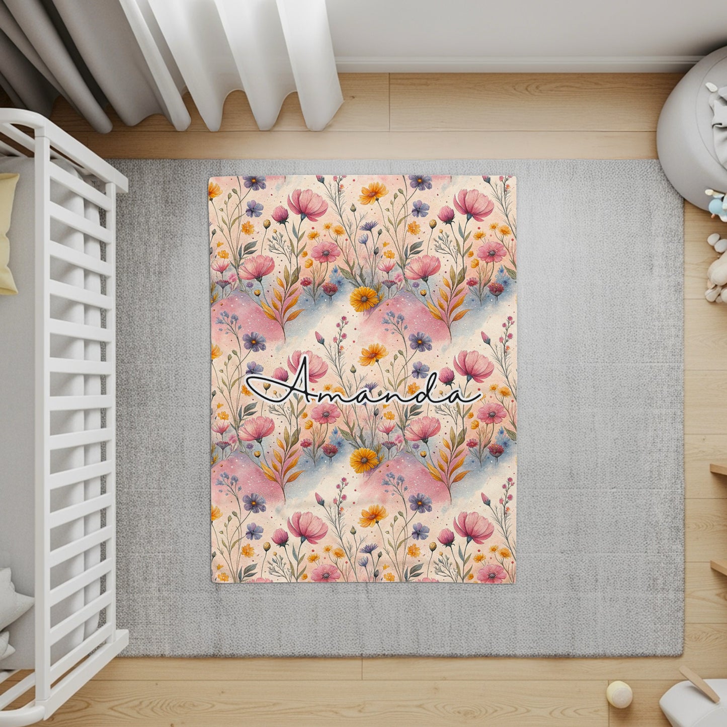Amanda Floral Patterned Personalized Nursery Rug