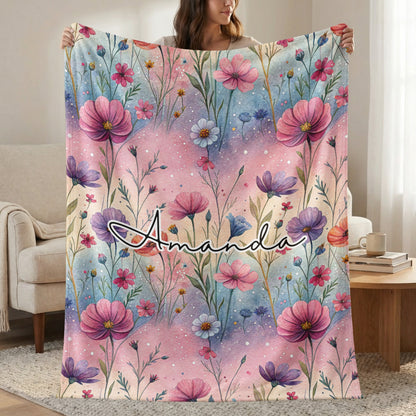 Custom Amanda Floral Pattern Cozy Blanket