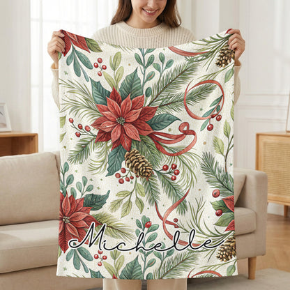 Personalized Christmas Blanket with Floral Design