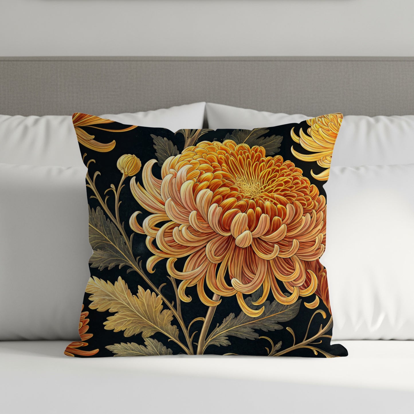 Chrysanthemum Flowers Dark Background Decorative Floral Throw Pillows - Walk Greener