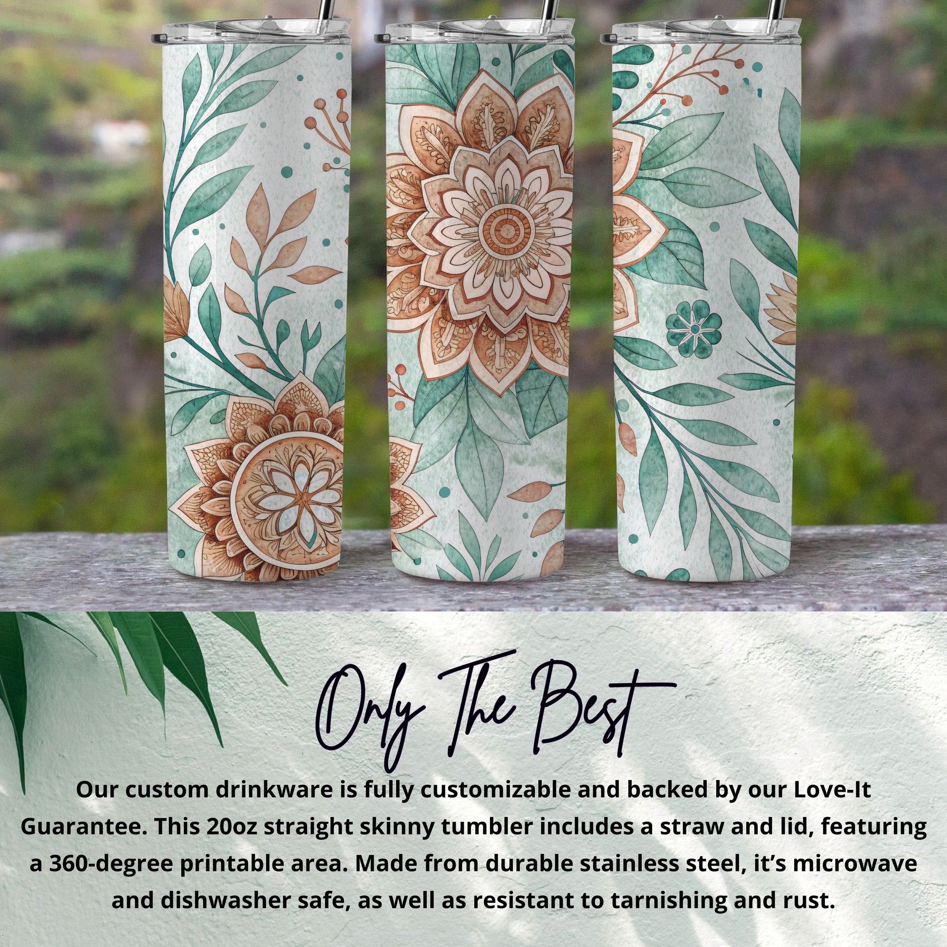 Floral Pattern Aesthetic on a 20 oz Skinny Tumbler - Walk Greener