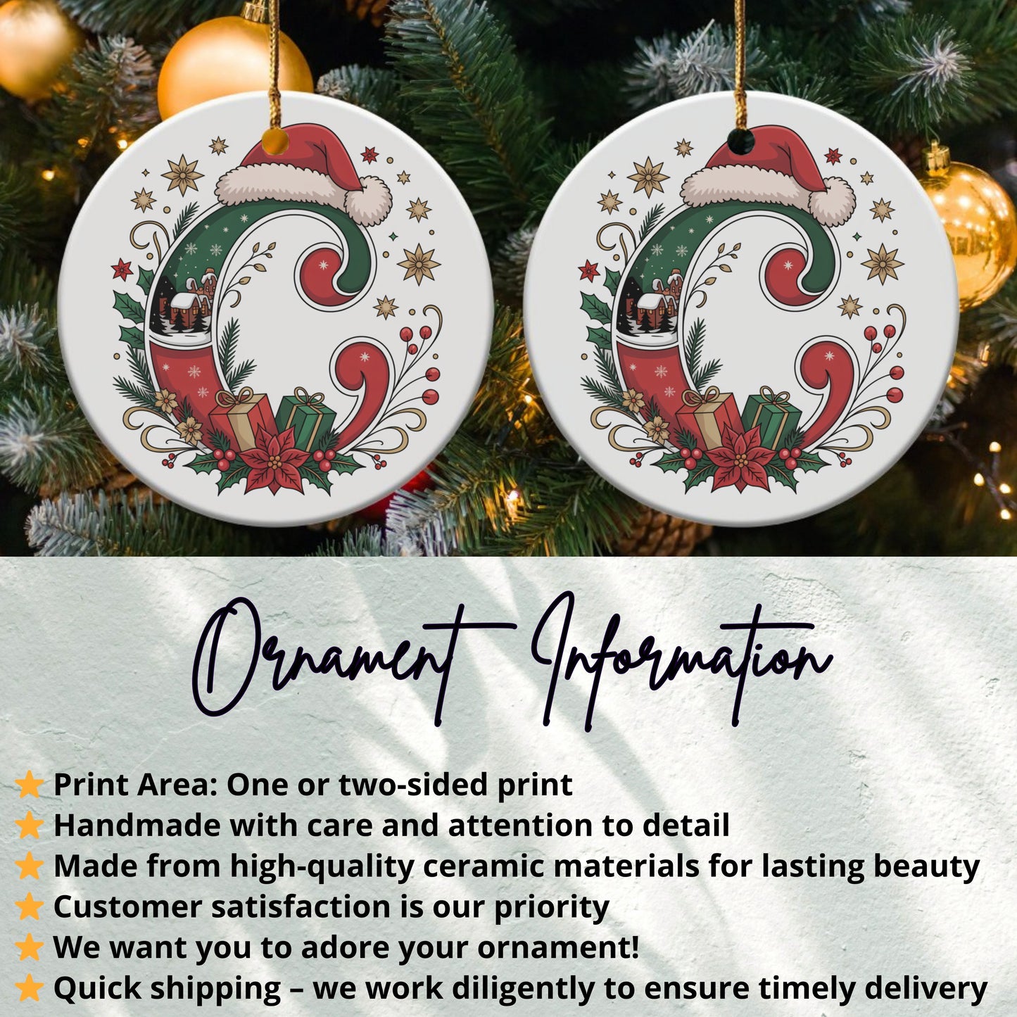 Christmas Santa Hat Ceramic Ornament Holiday product