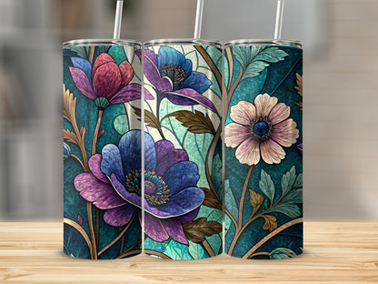 Stained Glass Inspired Floral Arrangement Art Deco 20 oz Skinny Tumbler - Walk Greener