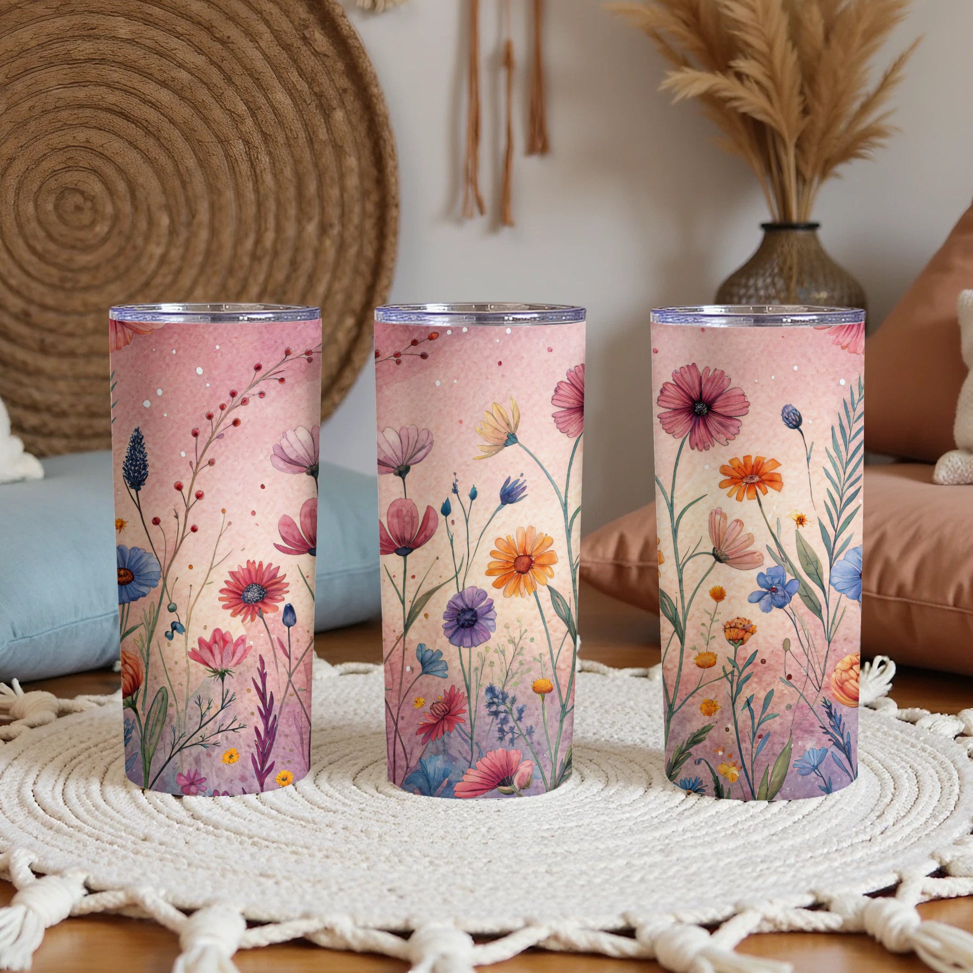 Watercolor Wildflowers Design for 20 oz Skinny Tumbler - Walk Greener