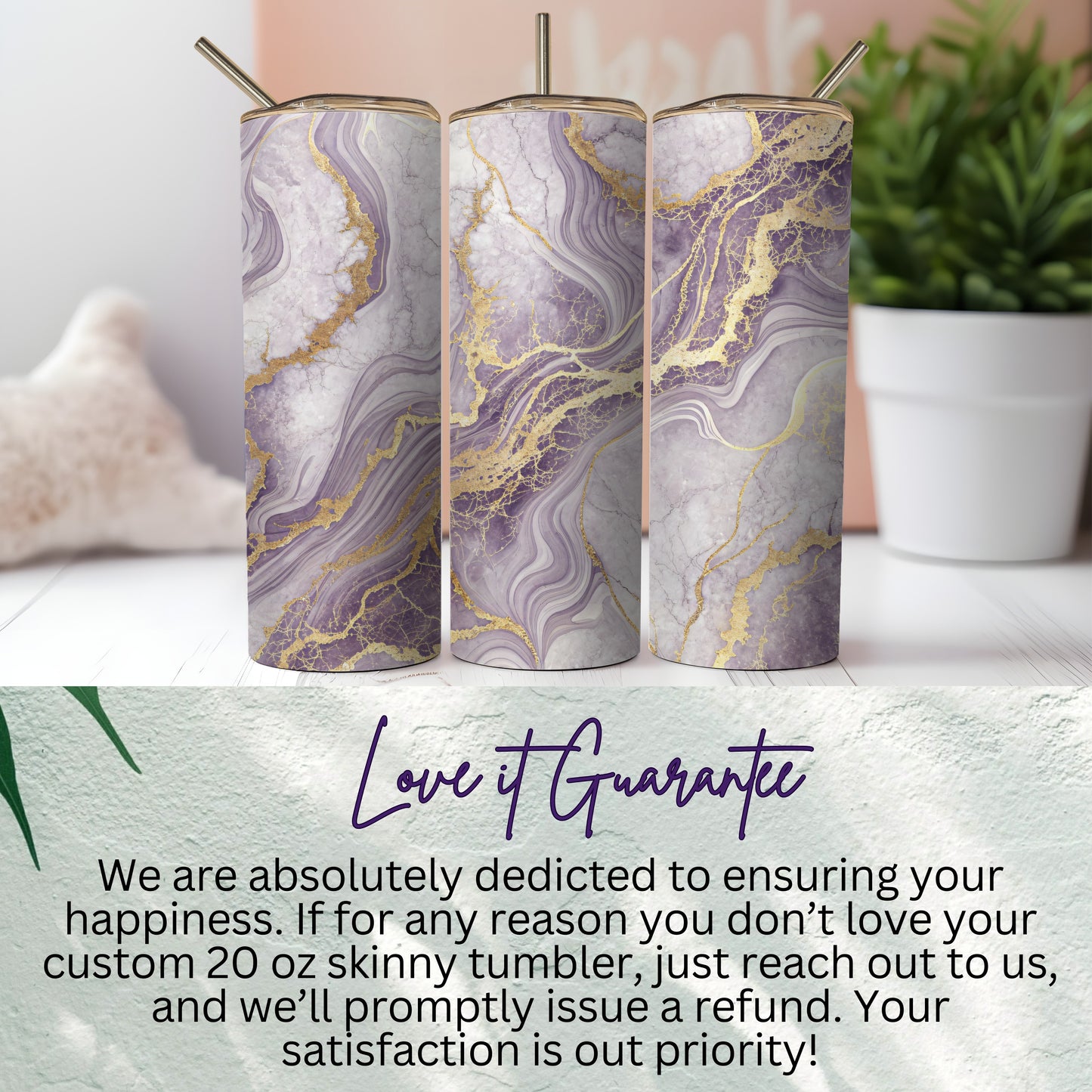 Purple and Gold Marbled 20 oz Skinny Tumbler Cup