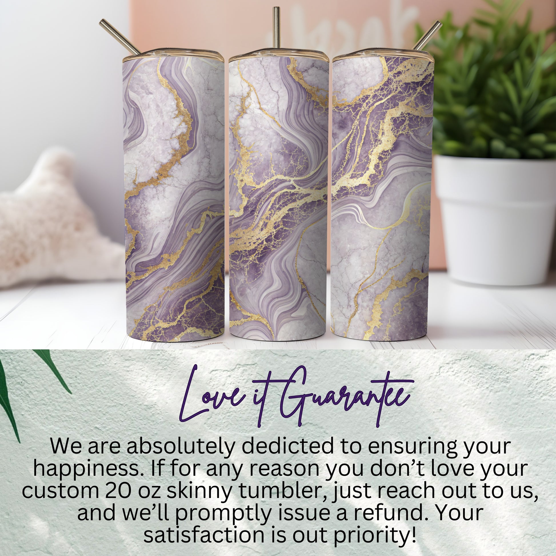 Purple and Gold Marbled 20 oz Skinny Tumbler Cup