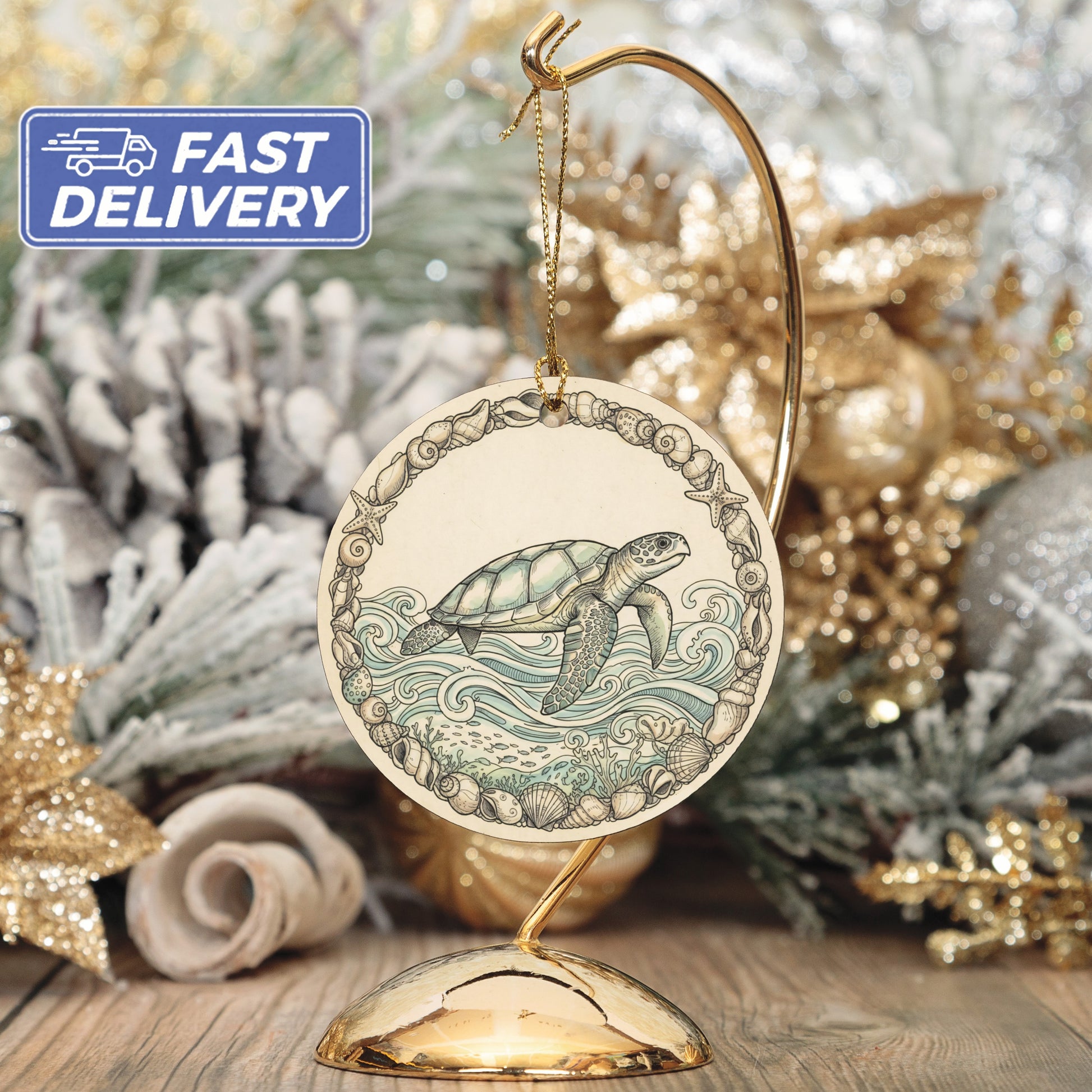Sea Turtle Wave Design Christmas Ornament product type