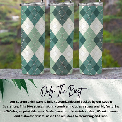Customizable Green Argyle Pattern Skinny Tumbler
