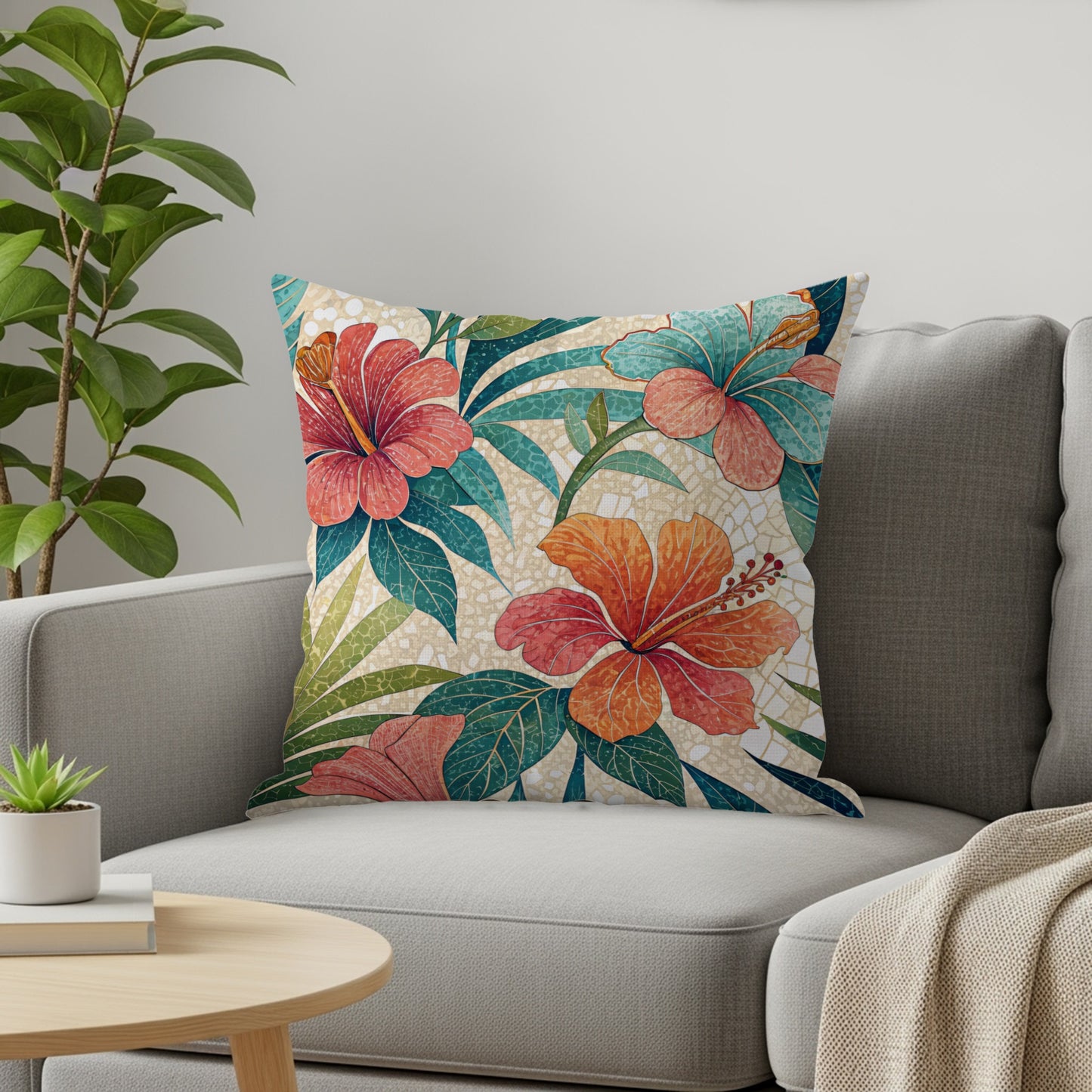 Tropical Hibiscus Floral Pattern Cushion Cover Pillow
