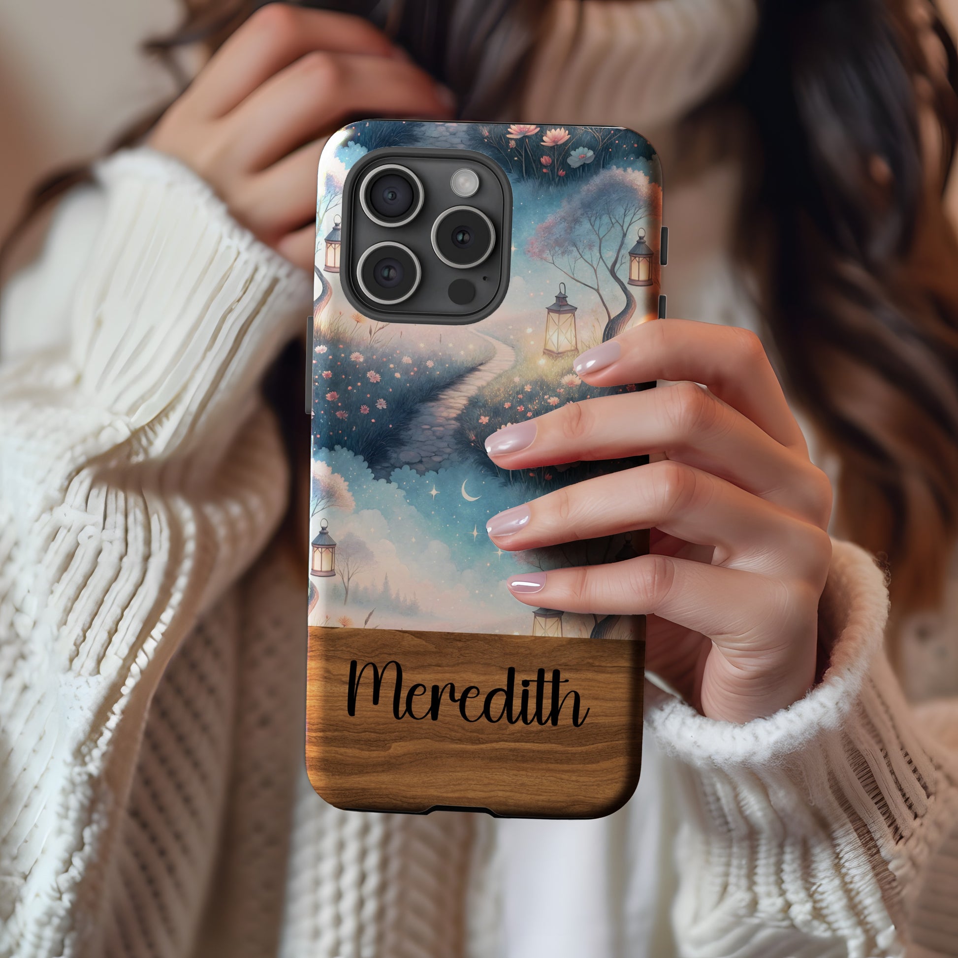 A Pathway with Lanterns in a Dreamy Field Custom Phone Case - Walk Greener