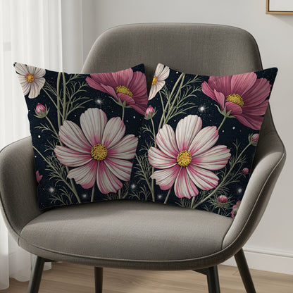 Pink Flowers In The Starlight Decorative Floral Throw Pillows - Walk Greener