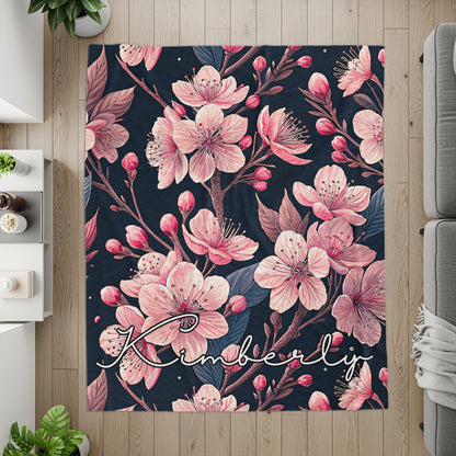 Floral Custom Name Blanket With Pretty Pink Blooms Design - Walk Greener