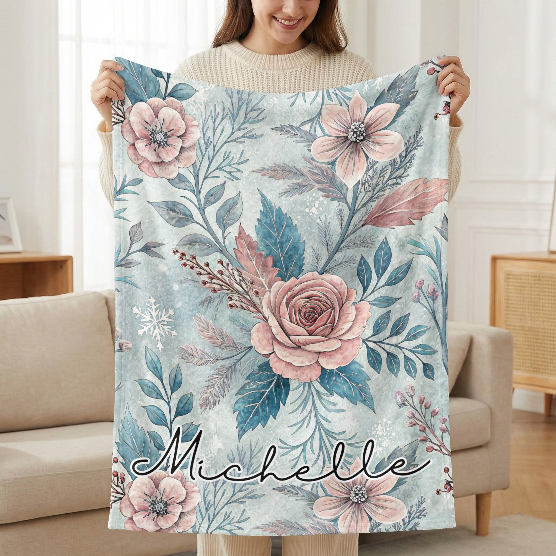 Personalized Floral Design Blanket with Name Michelle