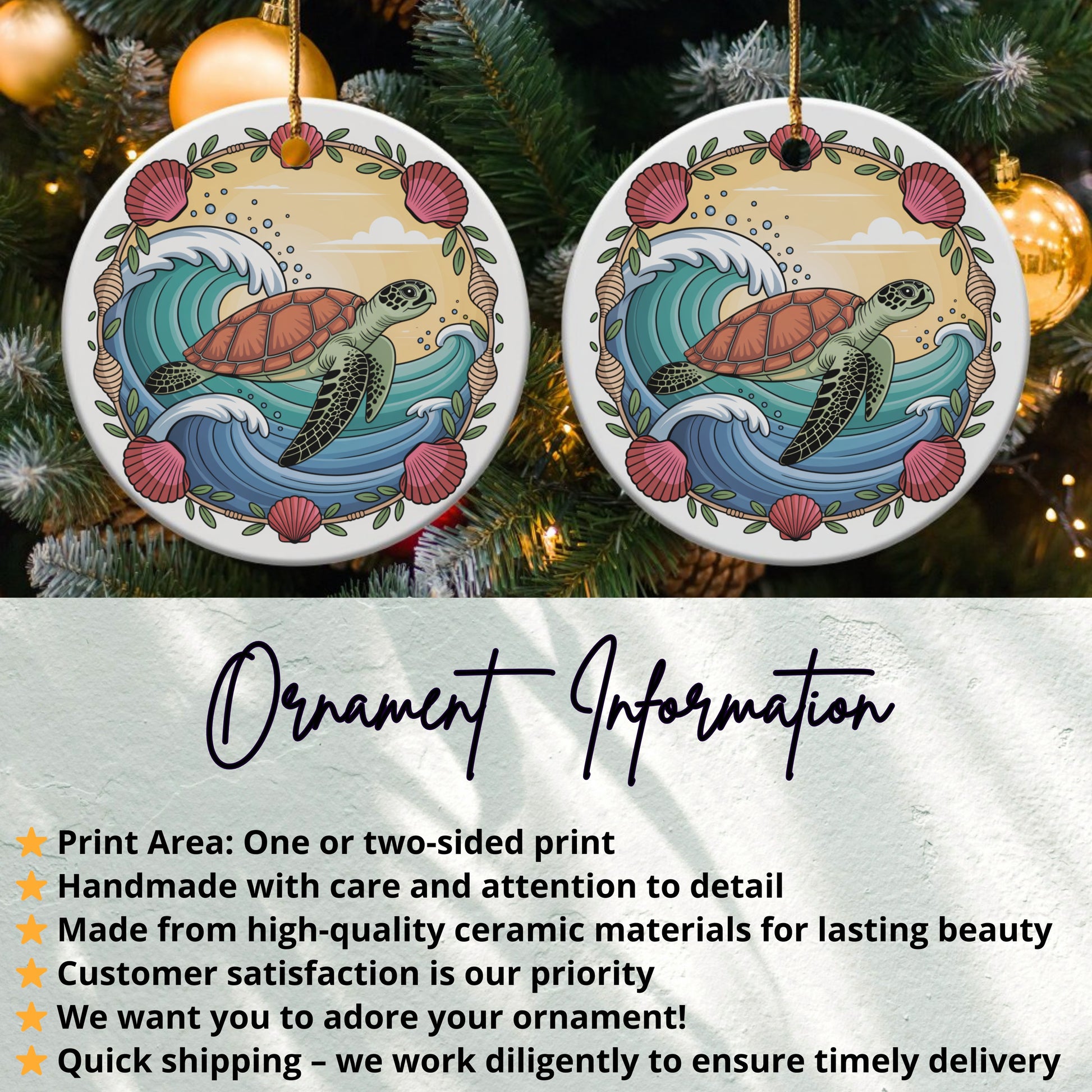 Sea Turtle Ocean Waves Ceramic Ornament product